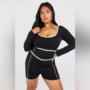 Boohoo | PLUS CONTRAST SEAM COTTON PLAYSUIT